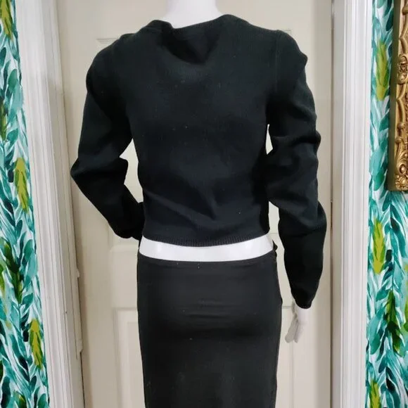 Urban Outfitters Black Cropped Cotton Blend Cardigan L - Picture 4 of 11